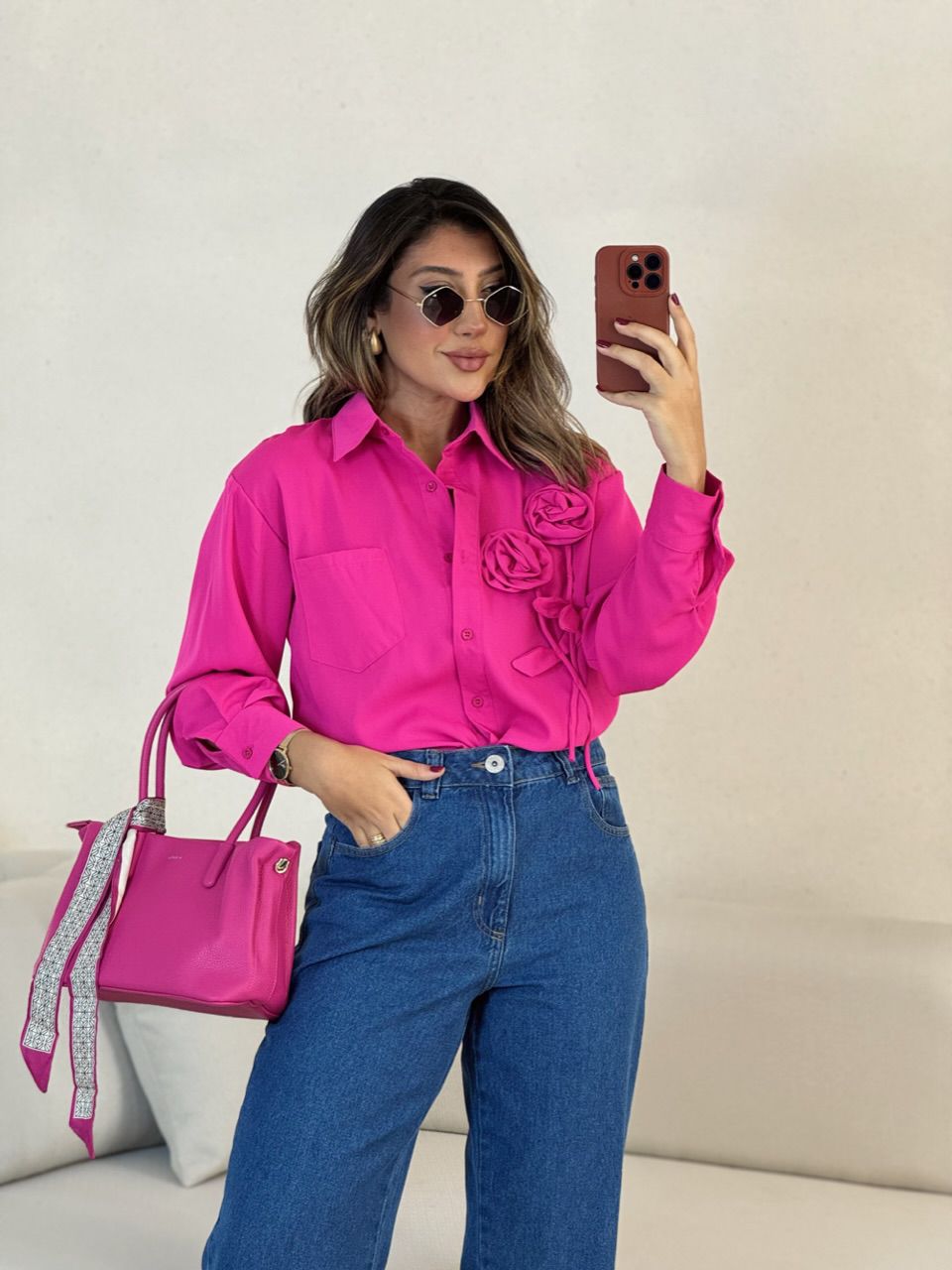 CAMISA ELOÁ FLOR PINK - 0053340037 - CAROLLA FERRARO