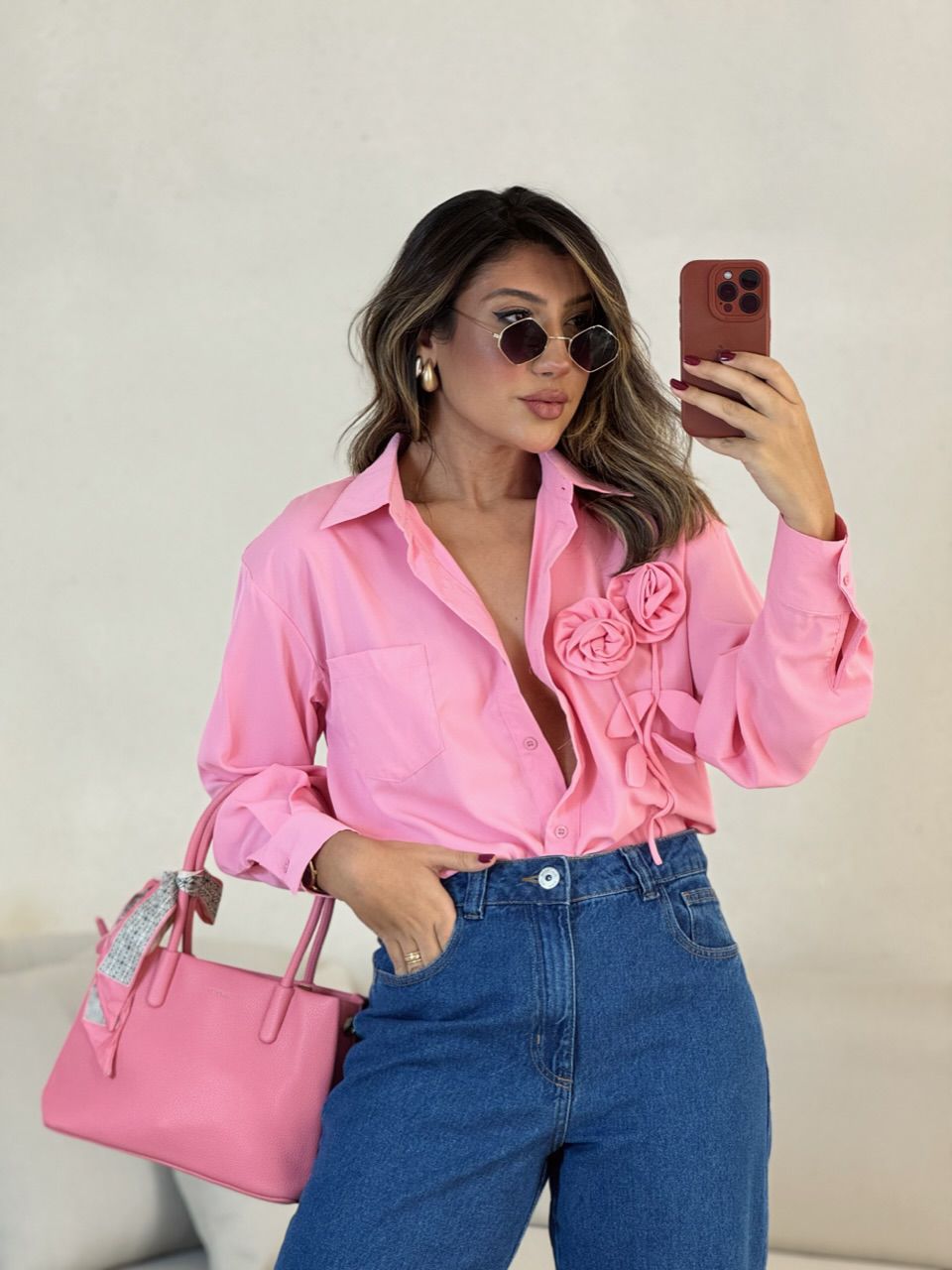 CAMISA ELOÁ FLOR ROSA - 0053340031 - CAROLLA FERRARO