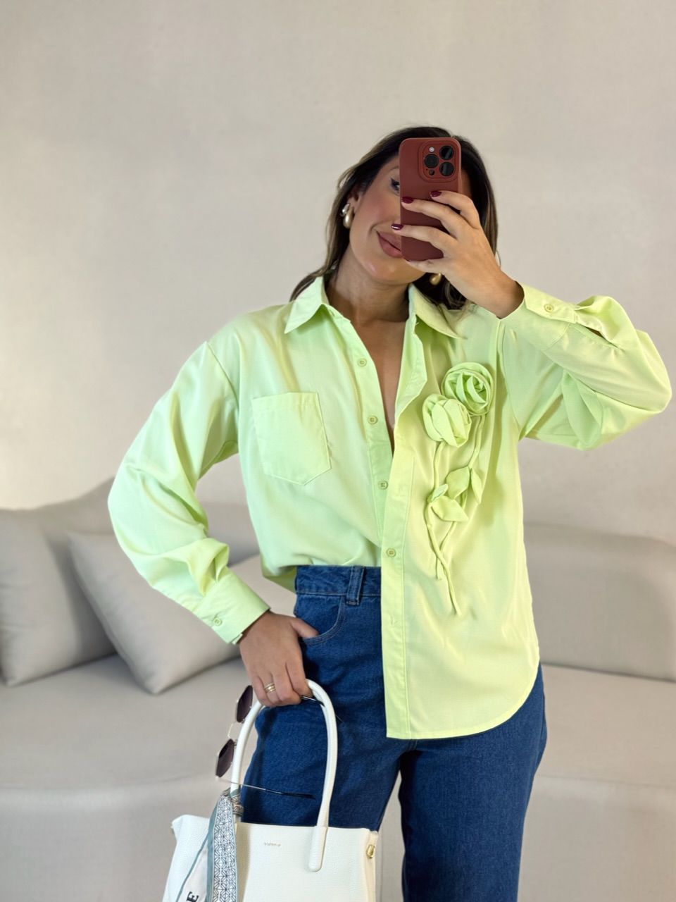 CAMISA ELOÁ FLOR VERDE - 0053340014 - CAROLLA FERRARO