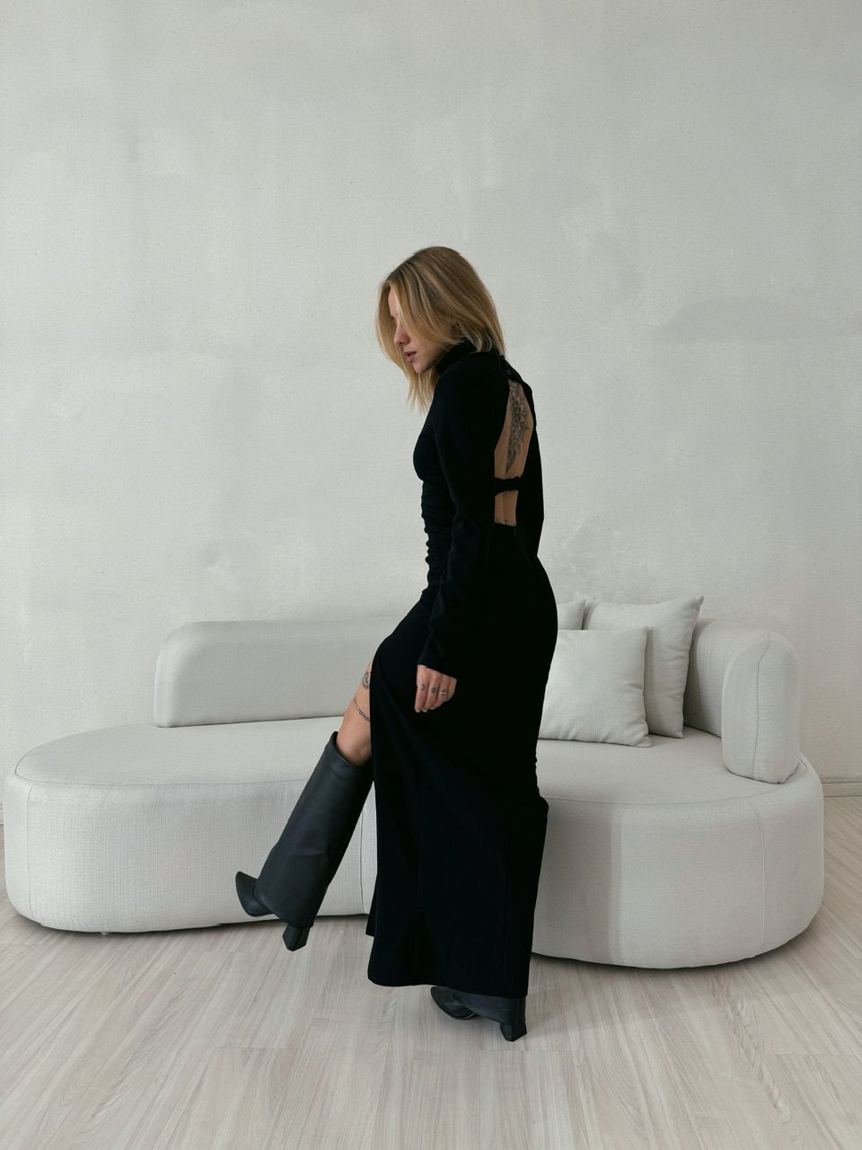 VESTIDO CRISTINA GOLA ALTA PRETO