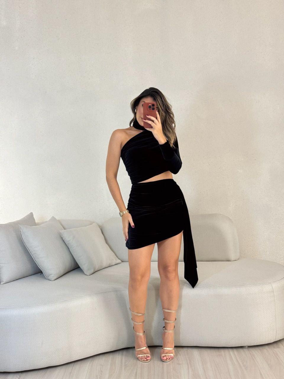 VESTIDO VELUDO NULA MANGA PRETO