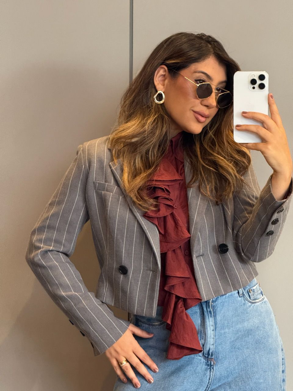 BLAZER CELINE RISCA DE GIZ CINZA - 0065990091 - CAROLLA FERRARO