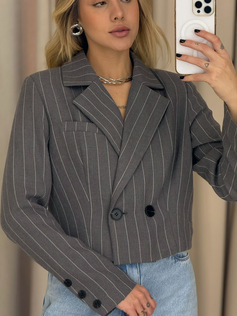BLAZER CELINE RISCA DE GIZ CINZA
