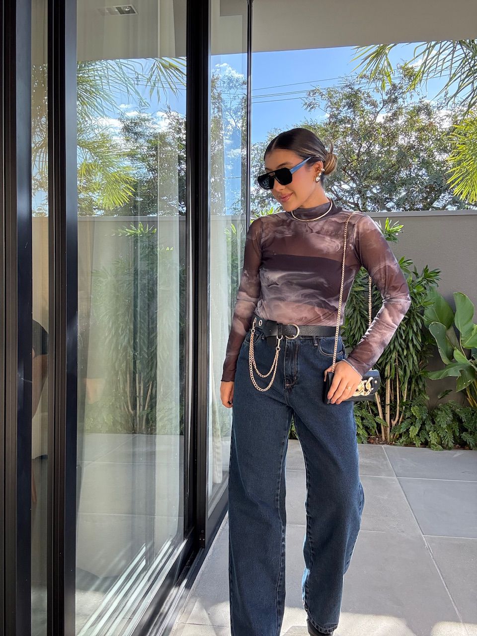 BLUSA BRIGIDA TULE CINZA ESTAMPADO