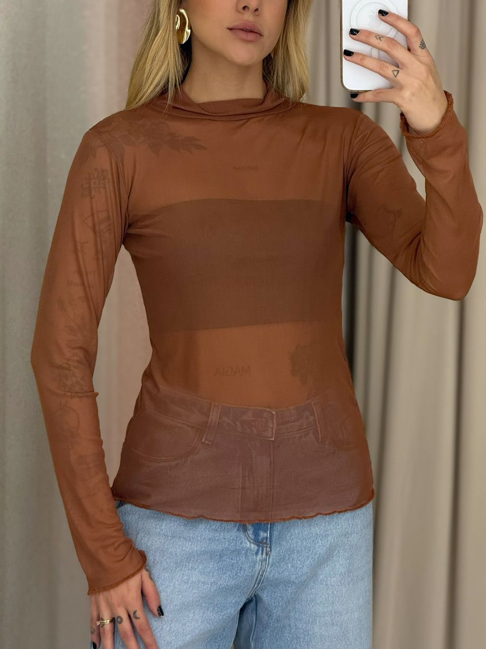 BLUSA BRIGIDA TULE MARROM