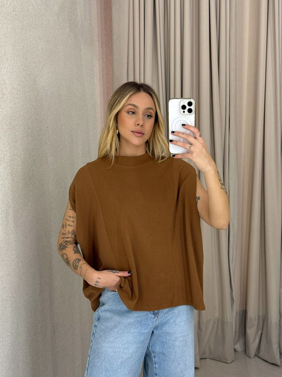 BLUSA ELAIDE TRICOT CARAMELO
