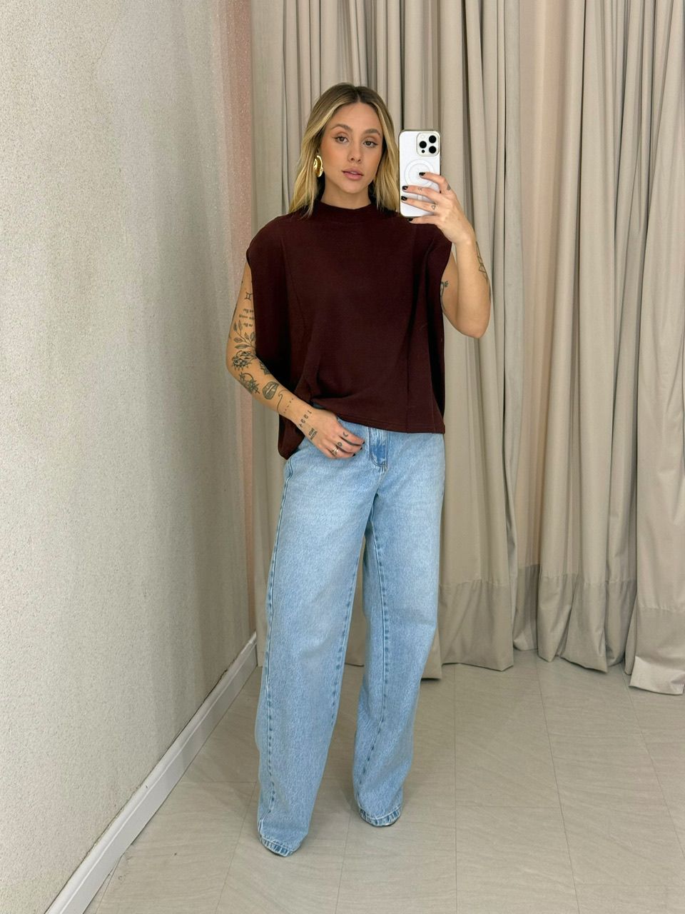 BLUSA ELAIDE TRICOT MARROM