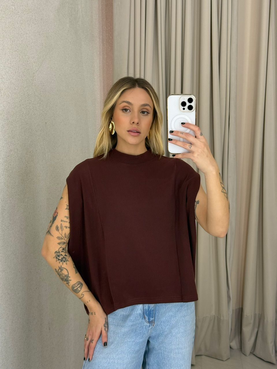 BLUSA ELAIDE TRICOT MARROM