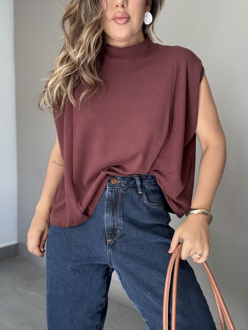 BLUSA ELAIDE TRICOT MARROM