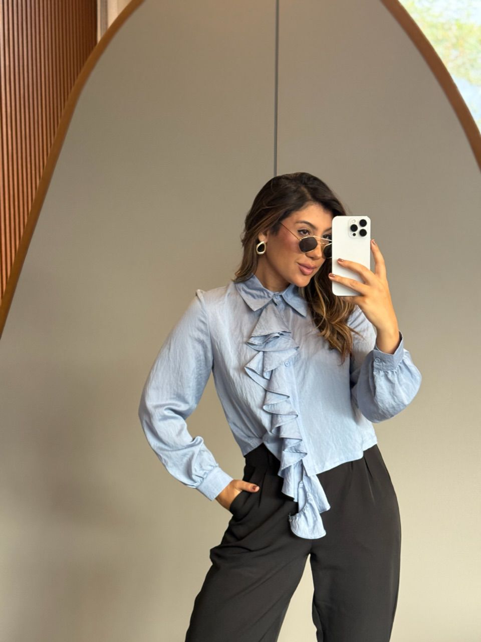 CAMISA SIMONE BABADO azul - 0066100109 - CAROLLA FERRARO