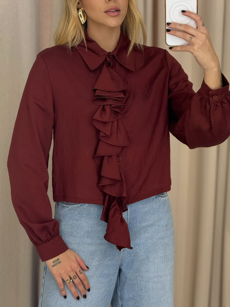 CAMISA SIMONE BABADO MARROM