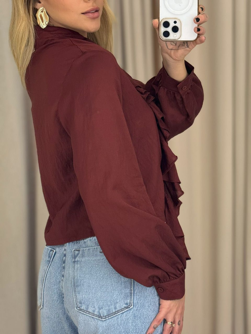 CAMISA SIMONE BABADO MARROM