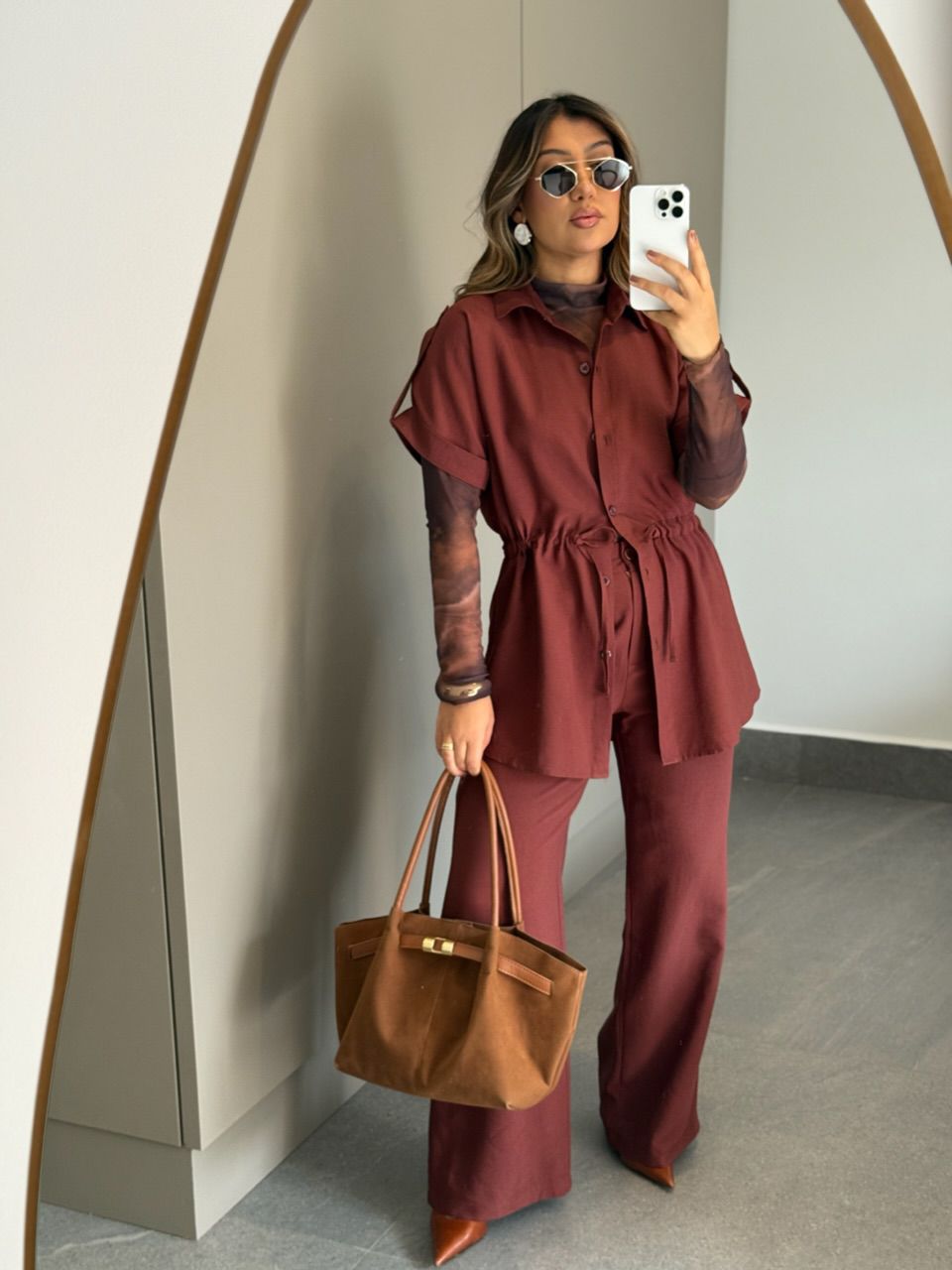 CONJUNTO CHARLETE CALÇA MARROM