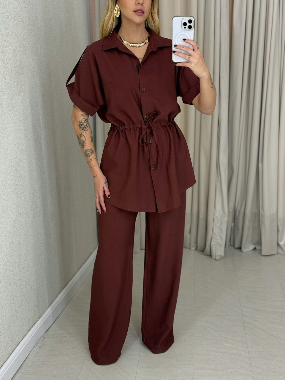 CONJUNTO CHARLETE CALÇA MARROM