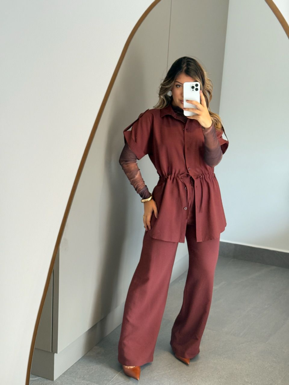 CONJUNTO CHARLETE CALÇA MARROM - 0065960054 - CAROLLA FERRARO
