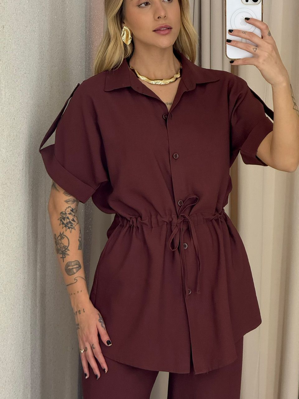 CONJUNTO CHARLETE CALÇA MARROM