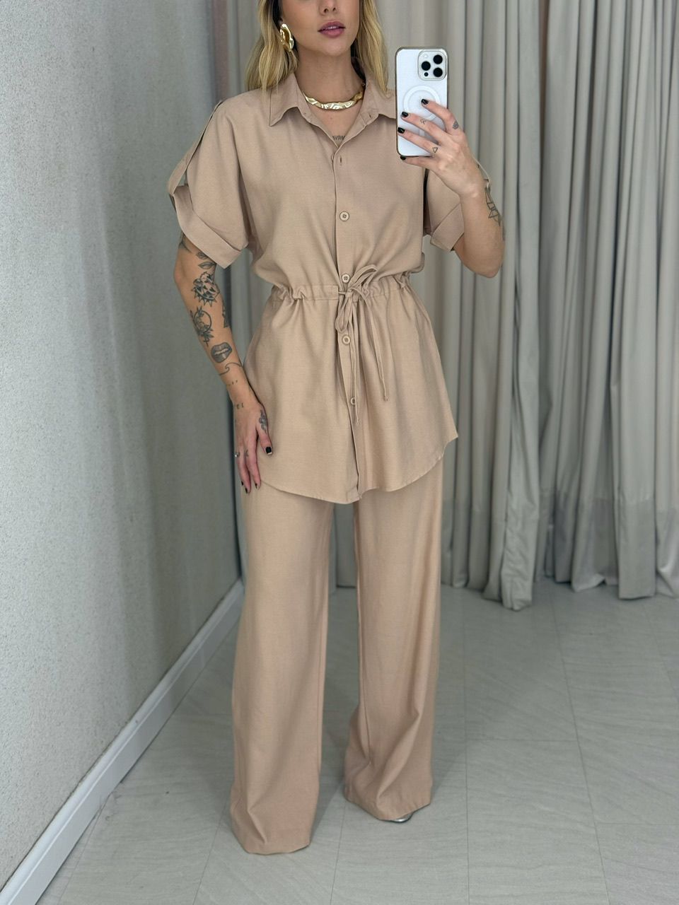 CONJUNTO CHARLETE CALÇA NUDE