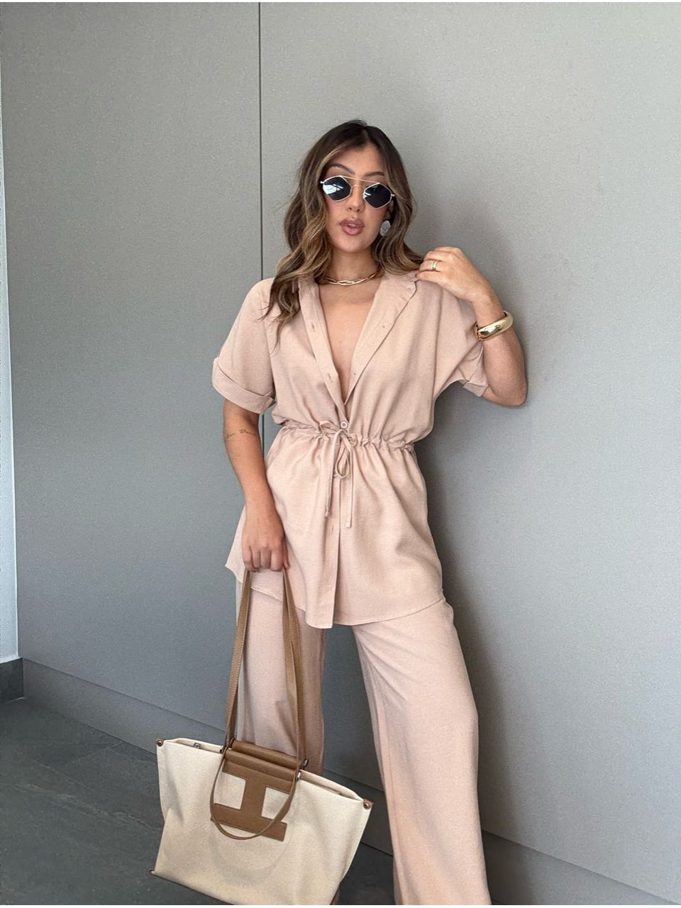CONJUNTO CHARLETE CALÇA NUDE - 0065960049 - CAROLLA FERRARO