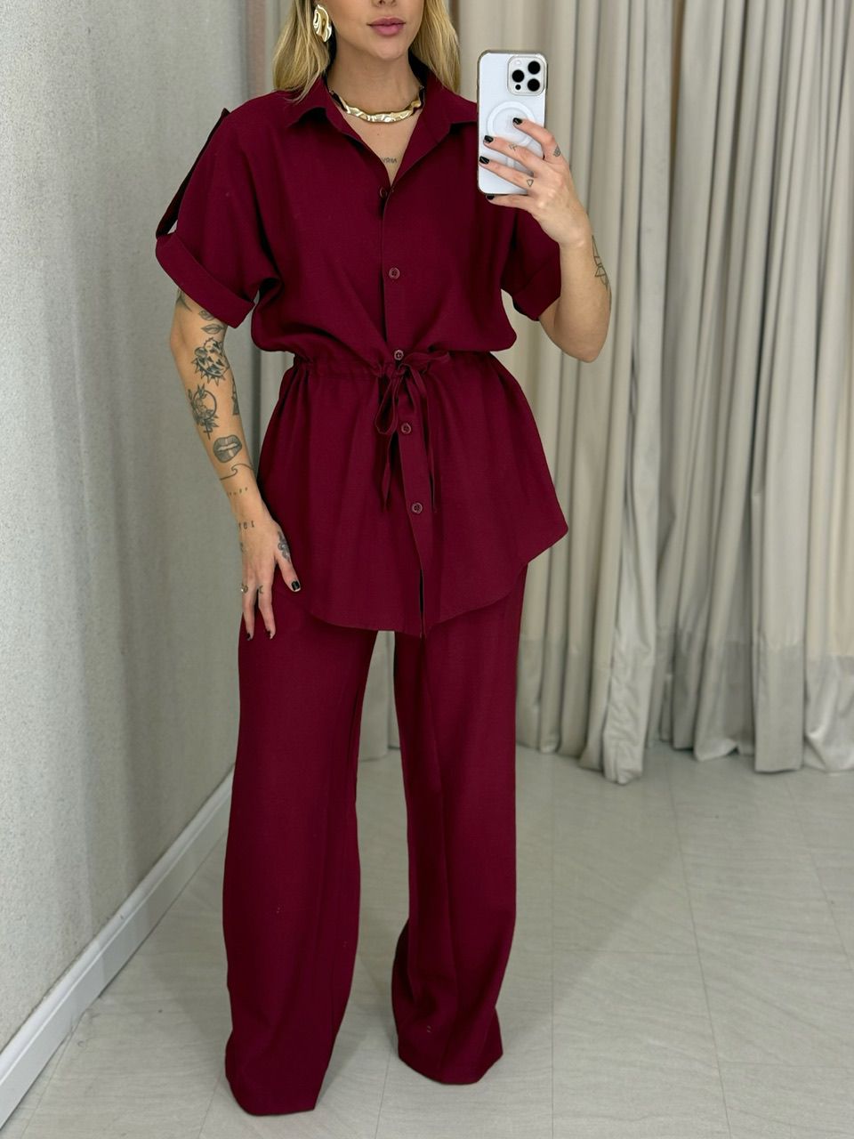 CONJUNTO CHARLETE CALÇA VINHO