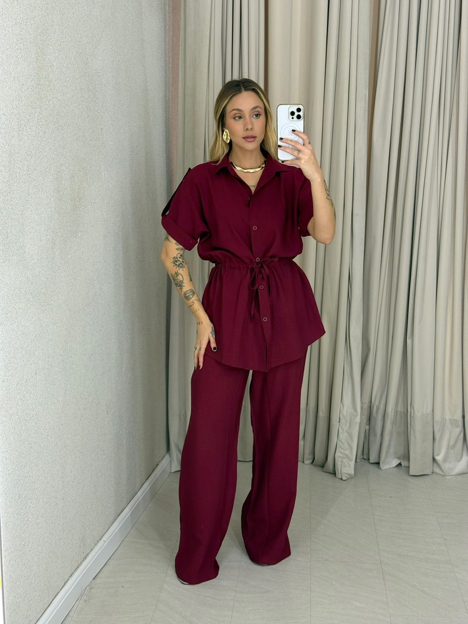 CONJUNTO CHARLETE CALÇA VINHO