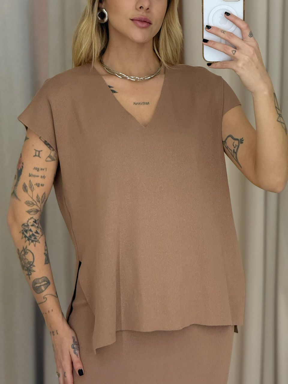 CONJUNTO FLORA TRICOT CAPUCCINO 