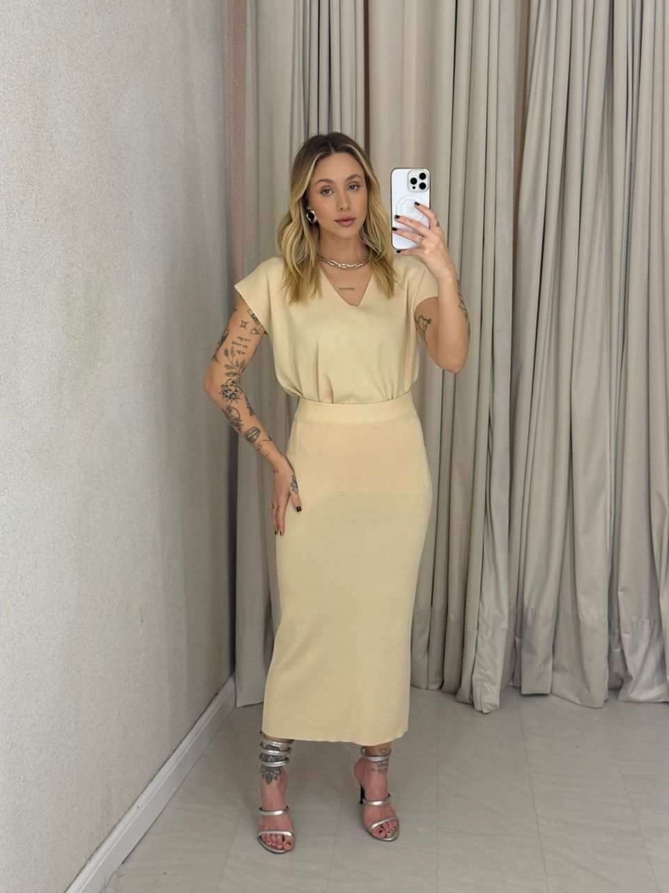 CONJUNTO FLORA TRICOT MARFIM