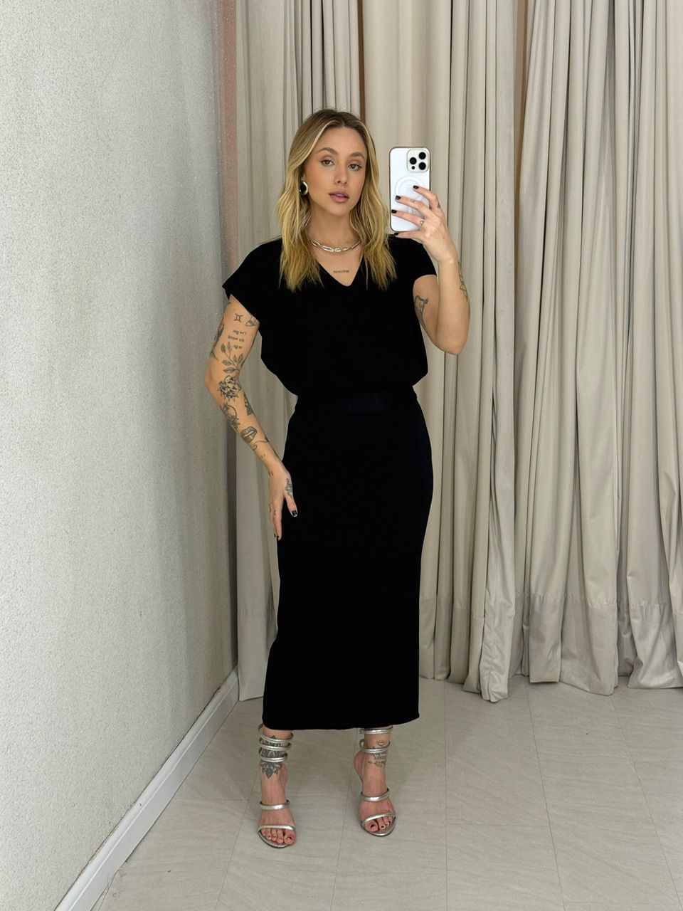 CONJUNTO FLORA TRICOT PRETO