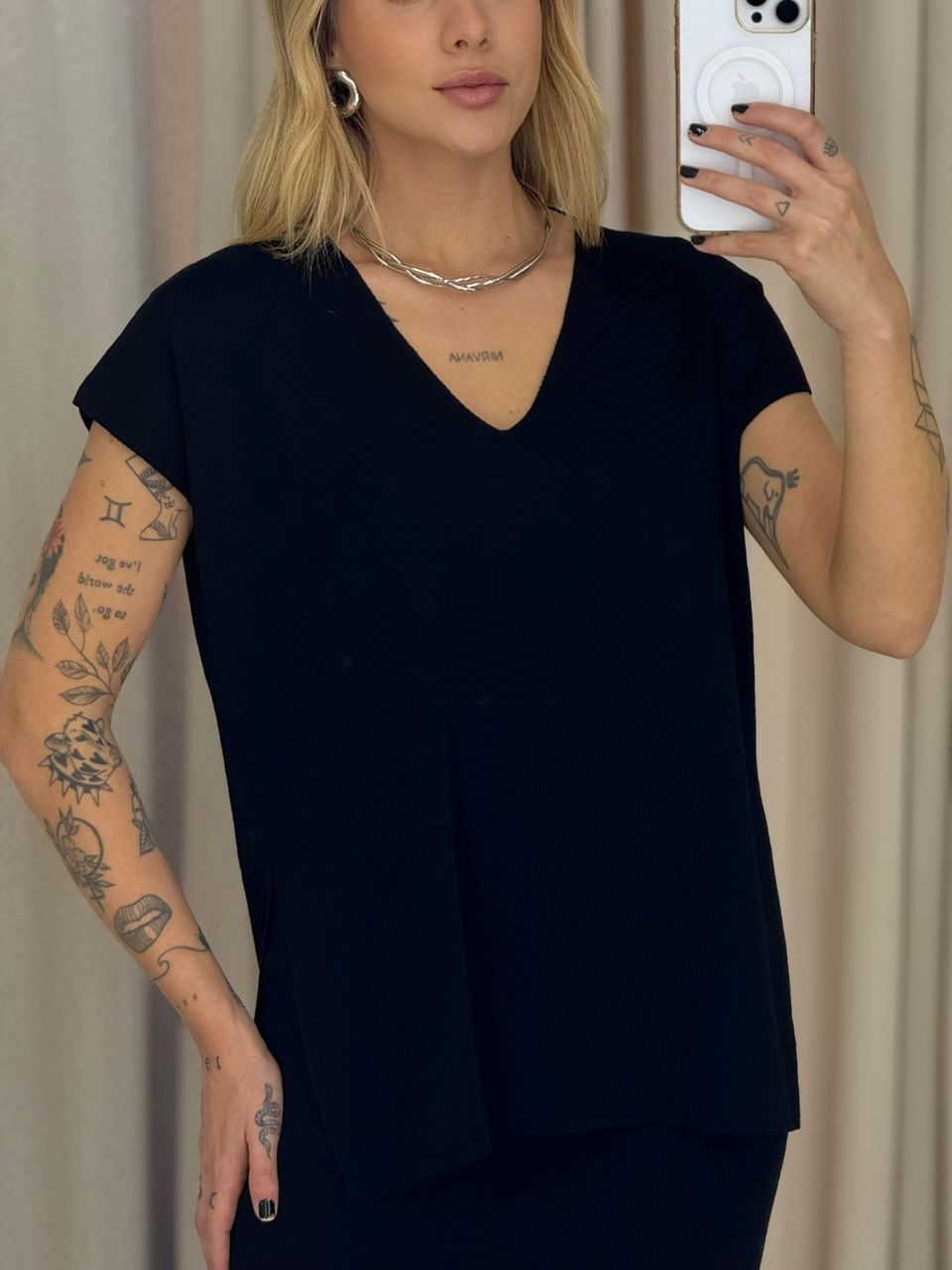 CONJUNTO FLORA TRICOT PRETO