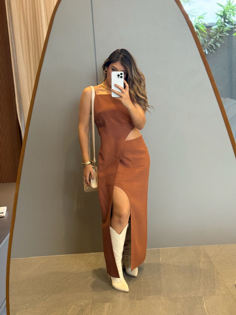 VESTIDO MARIA LUIZA ALÇA CARAMELO