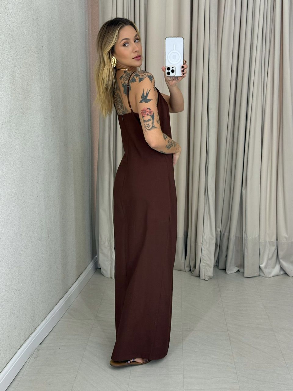 VESTIDO MARIA LUIZA ALÇA MARROM
