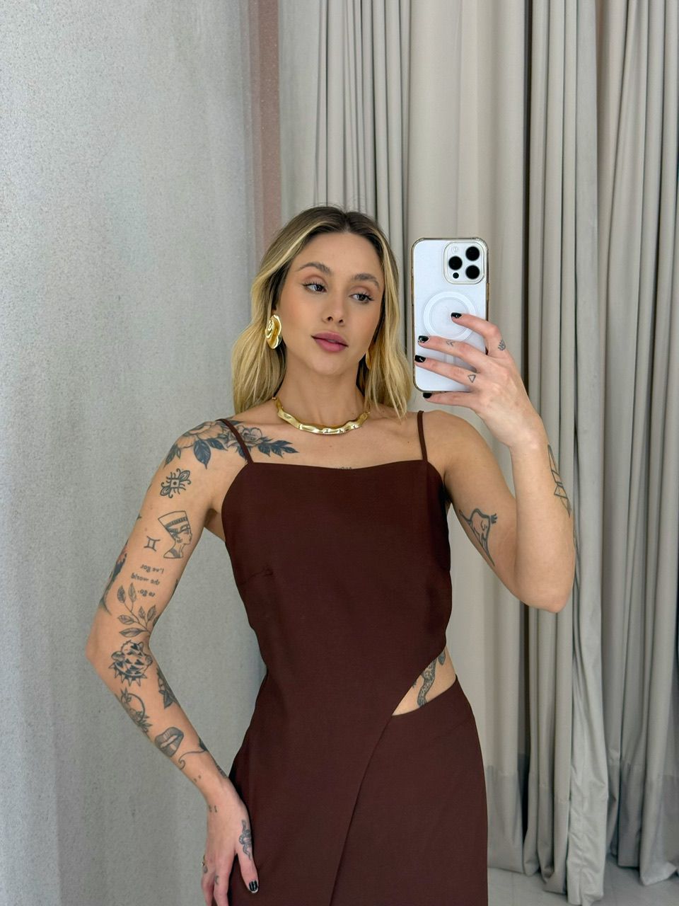 VESTIDO MARIA LUIZA ALÇA MARROM
