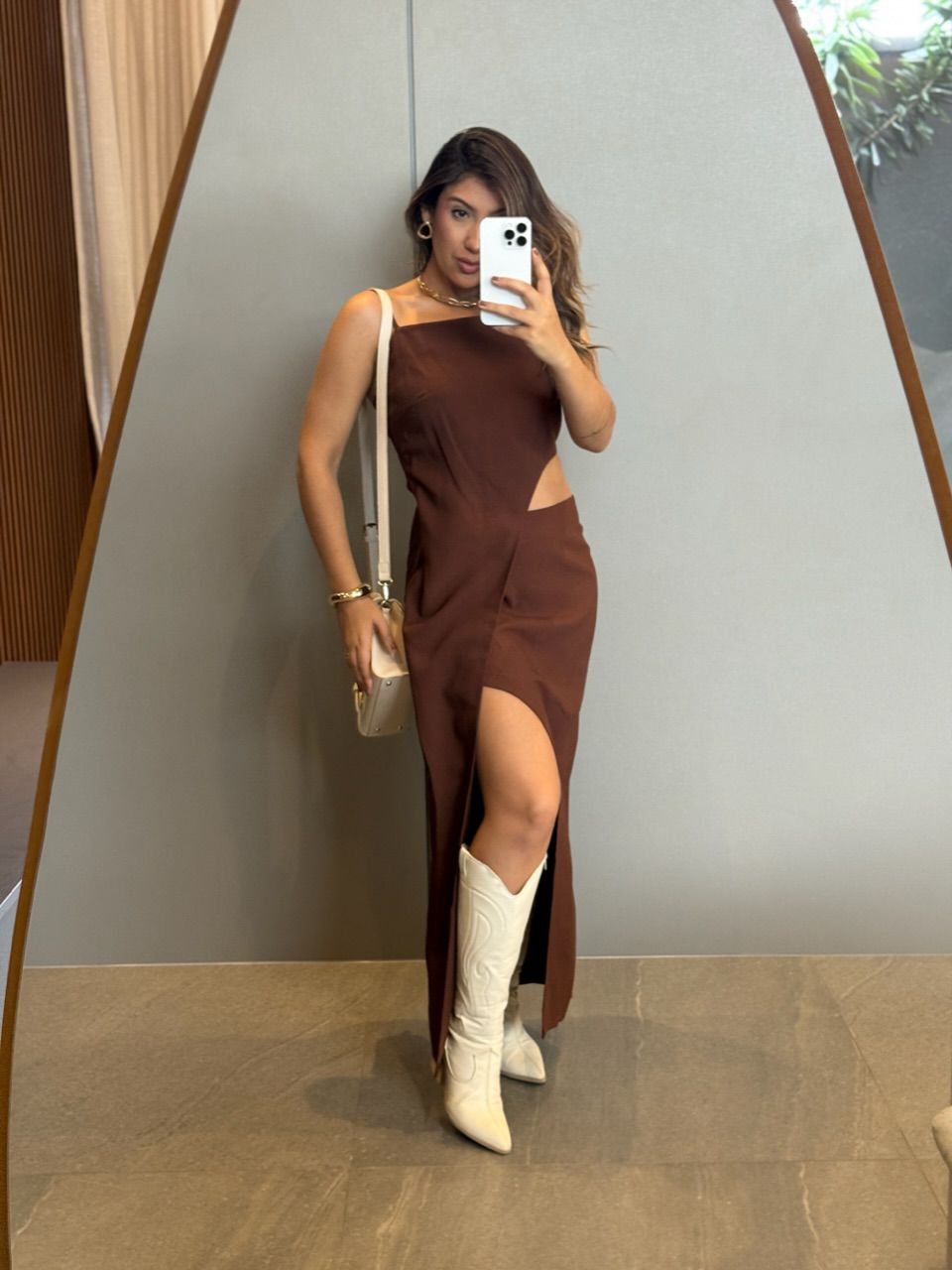 VESTIDO MARIA LUIZA ALÇA MARROM
