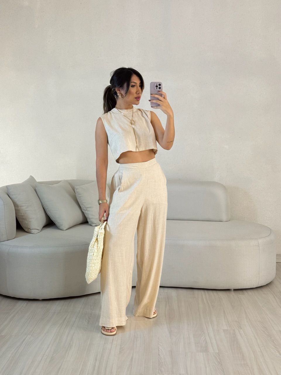 CONJUNTO LINHO CALÇA PANTALONA CRU - 0054550132 - CAROLLA FERRARO