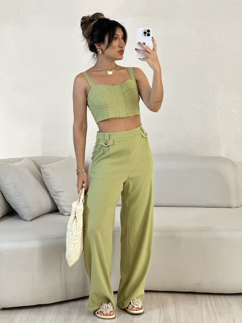 CONJUNTO RAFAELA TOP CALÇA PISTACHE - 0054560145 - CAROLLA FERRARO