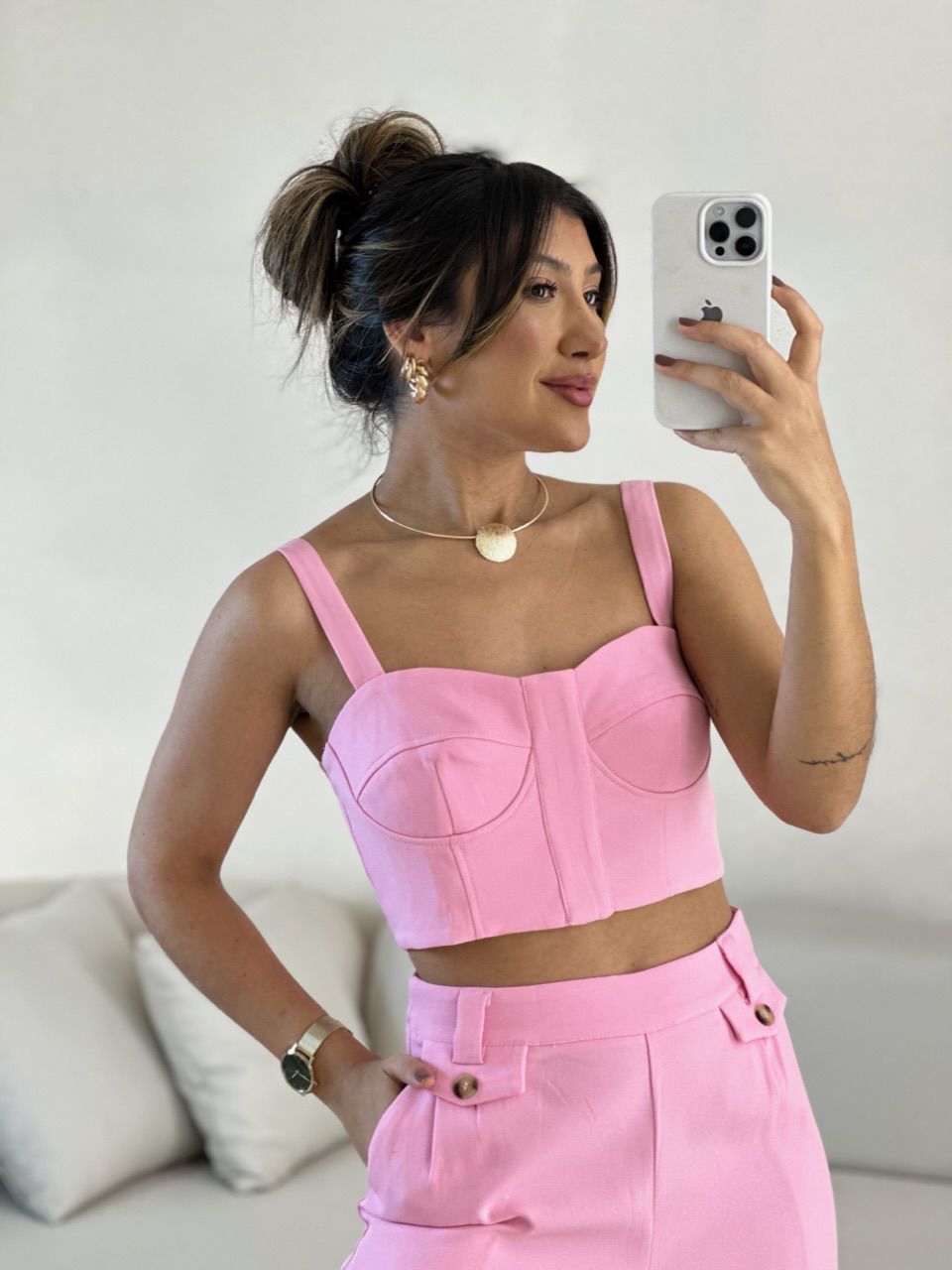 CONJUNTO RAFAELA TOP CALÇA BABY PINK