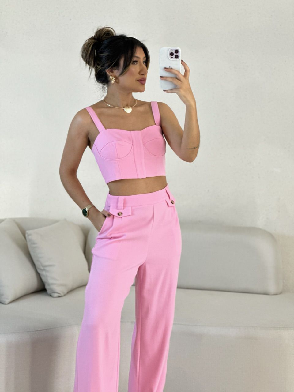 CONJUNTO RAFAELA TOP CALÇA BABY PINK