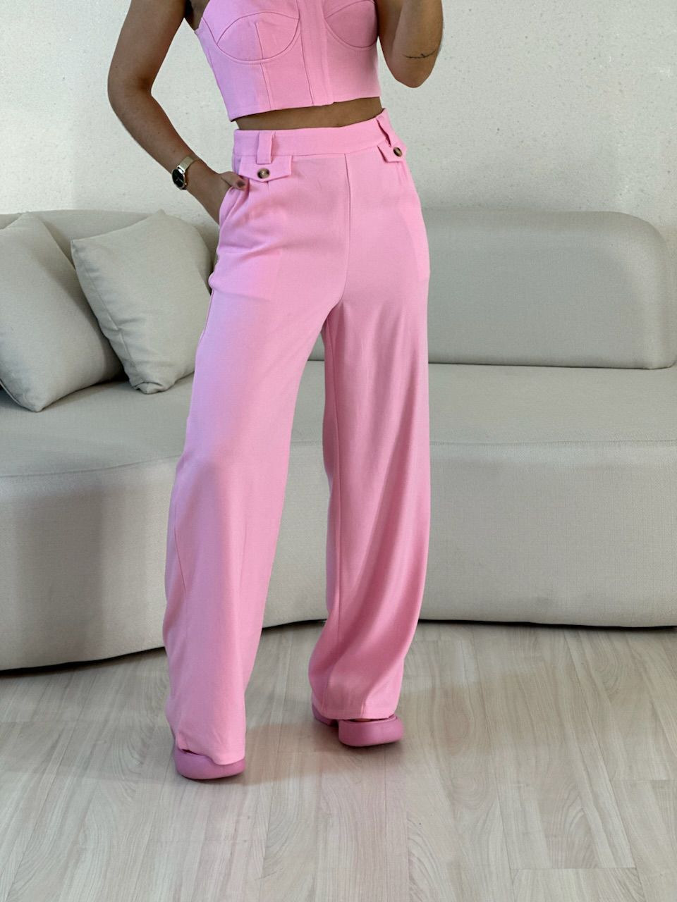 CONJUNTO RAFAELA TOP CALÇA BABY PINK