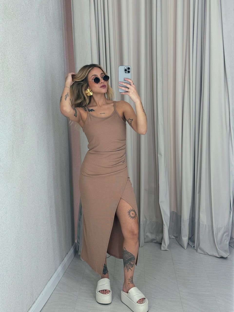 VESTIDO ANA LUIZA DRAPEADO NUDE - 0054600049 - CAROLLA FERRARO