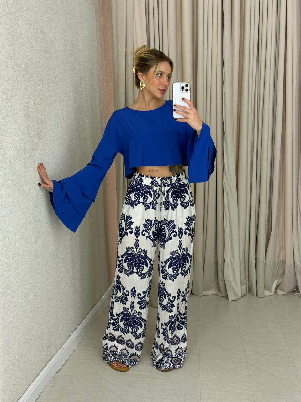 CALÇA HELOISA ESTAMPADA MARINHO