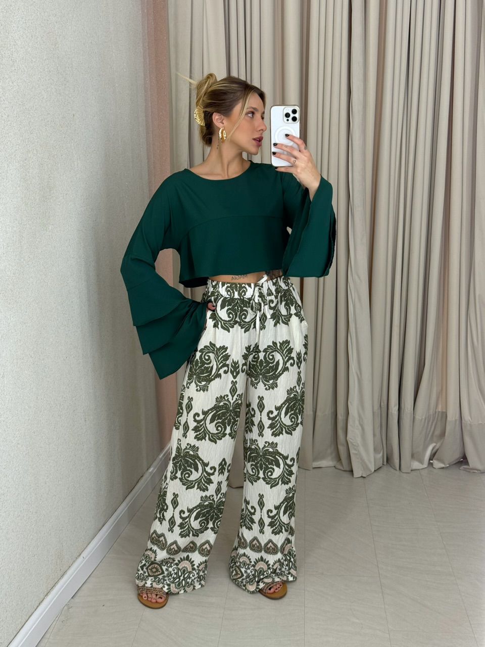 CALÇA HELOISA ESTAMPADA VERDE