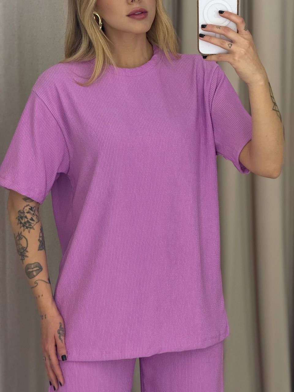 CONJUNTO IRENE BLUSA CALÇA ROSA CHICLETE