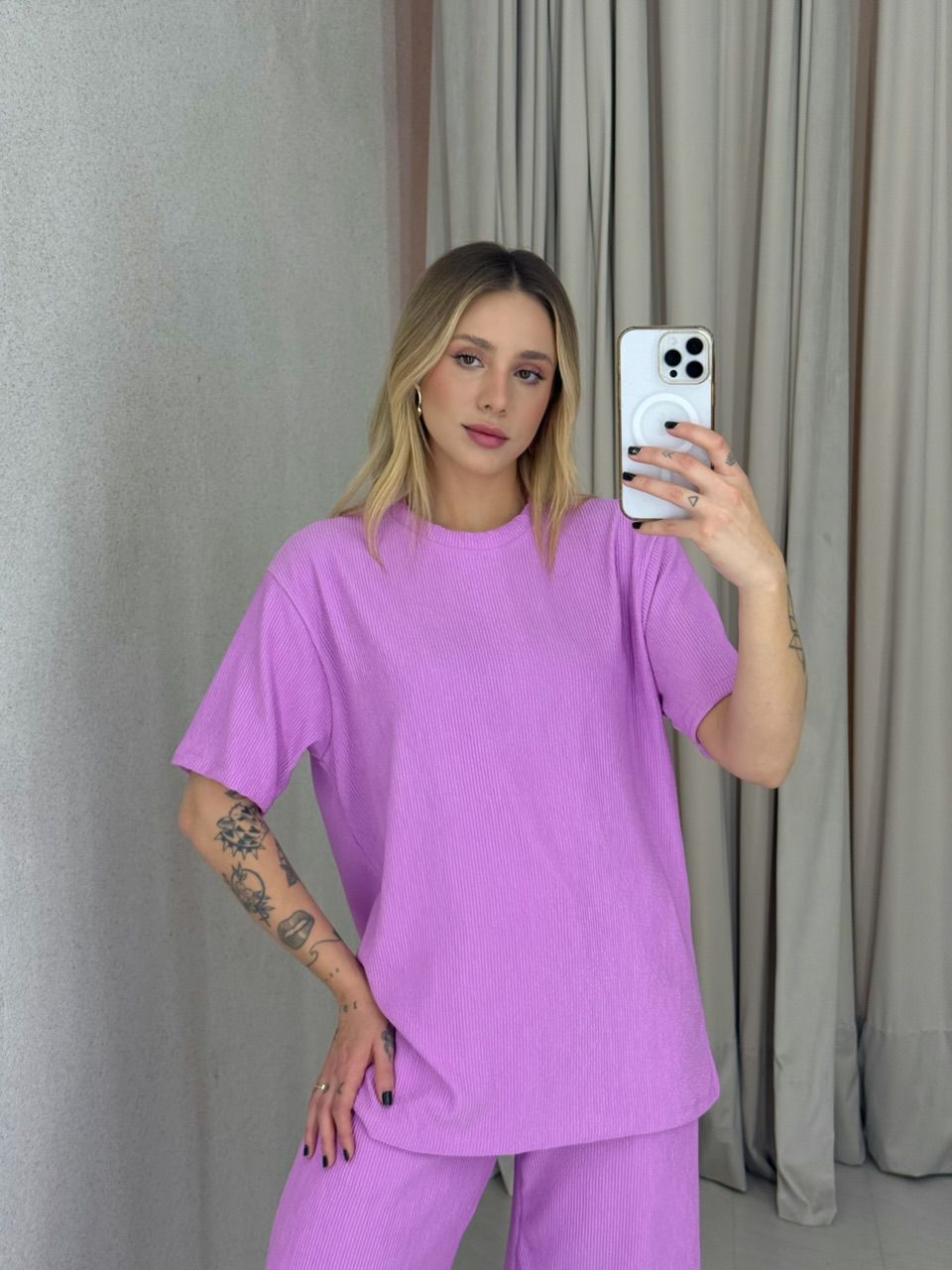 CONJUNTO IRENE BLUSA CALÇA ROSA CHICLETE