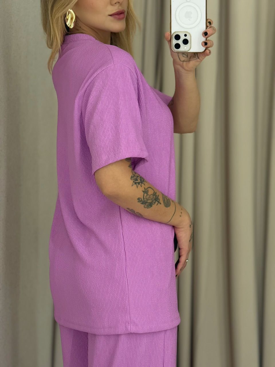 CONJUNTO IRENE BLUSA CALÇA ROSA CHICLETE