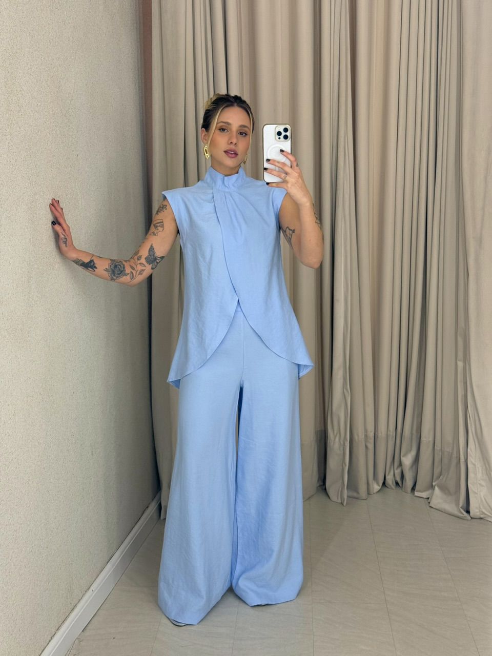 CONJUNTO KENIA CALÇA PANTALONA AZUL