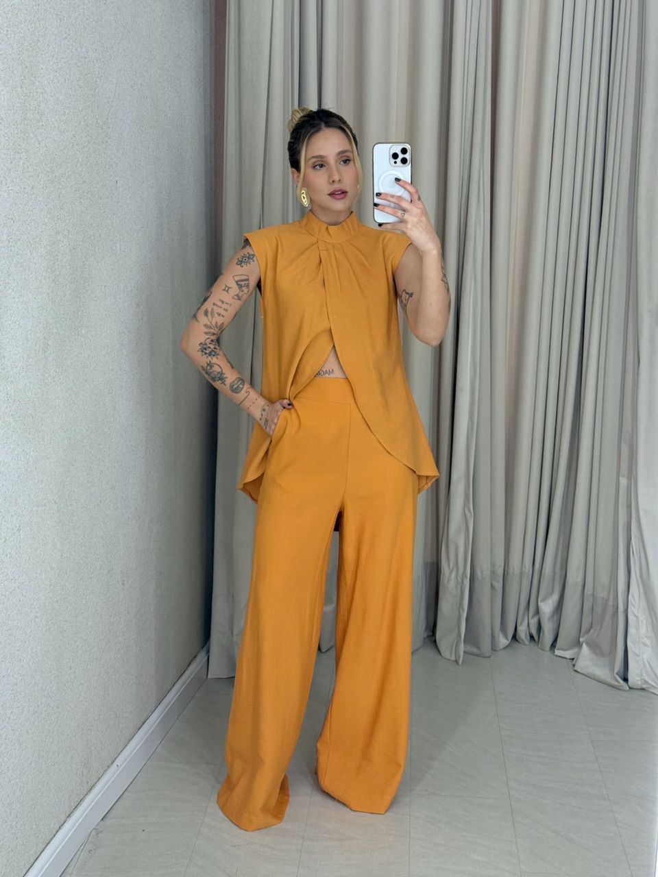 CONJUNTO KENIA CALÇA PANTALONA CARAMELO