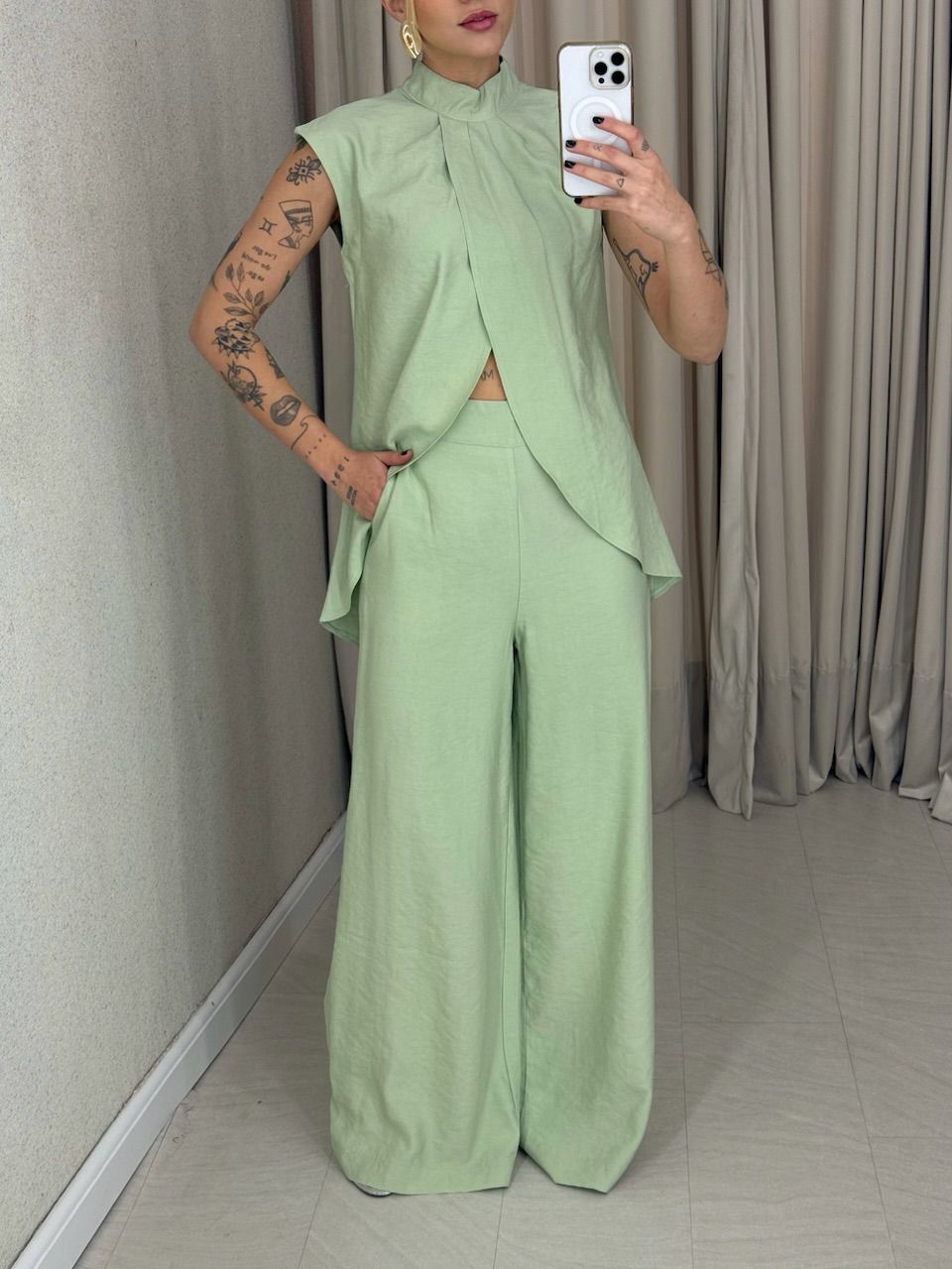 CONJUNTO KENIA CALÇA PANTALONA VERDE