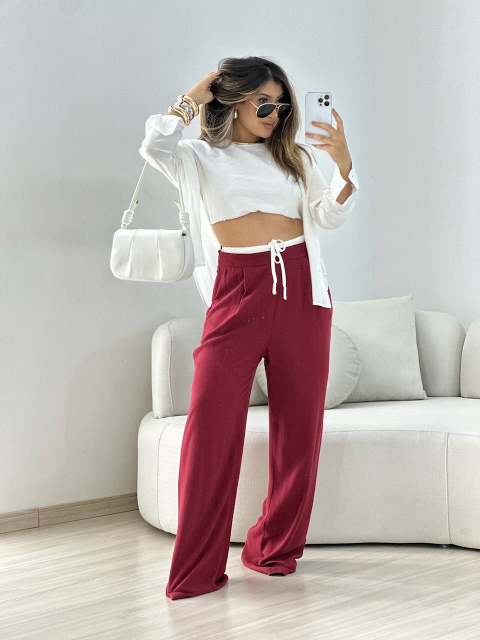CALÇA MARIA FERNANDA PANTALONA VINHO