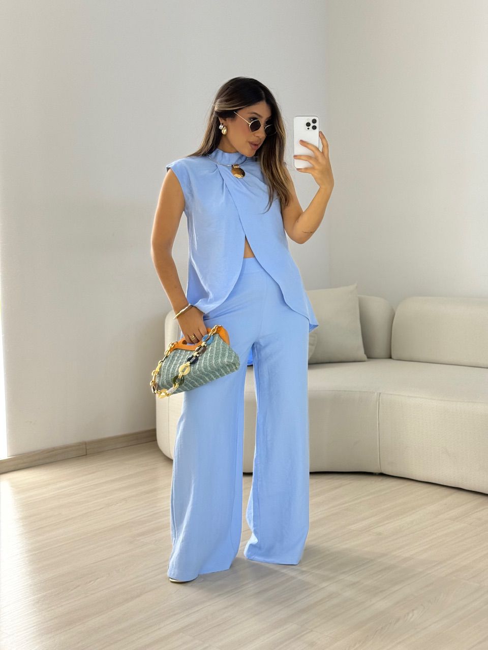 CONJUNTO KENIA CALÇA PANTALONA AZUL - 0066670109 - CAROLLA FERRARO