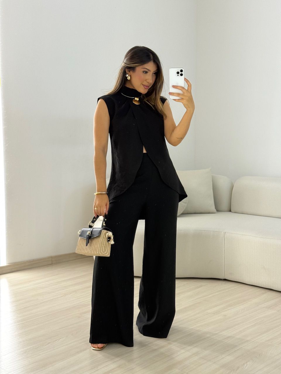 CONJUNTO KENIA CALÇA PANTALONA PRETO - 0066670032 - CAROLLA FERRARO