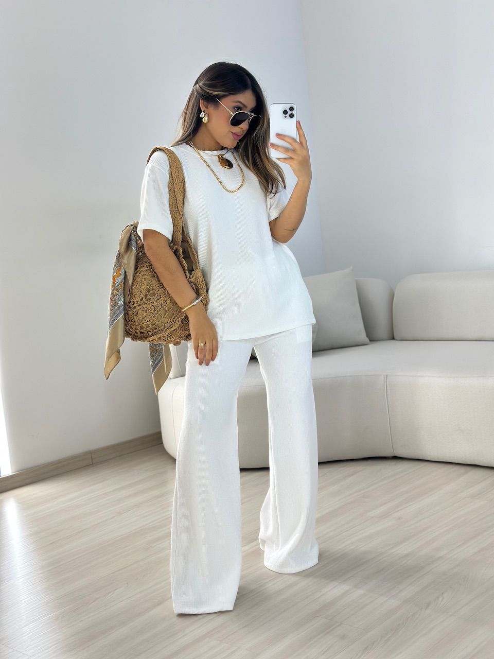 CONJUNTO IRENE BLUSA CALÇA OFF - 0064470048 - CAROLLA FERRARO